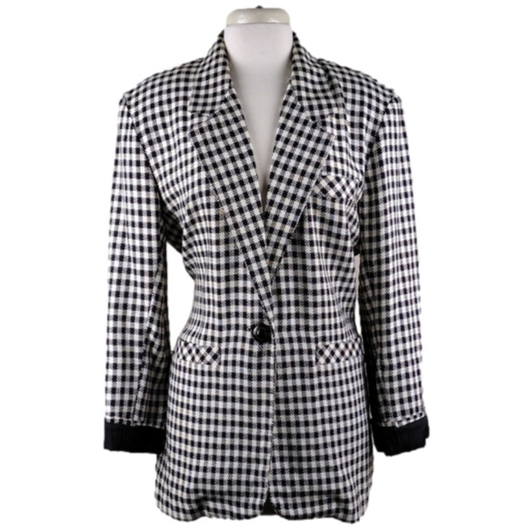 Chad Stevens Houndstooth Notched Collar One Button Long Sleeve Mid Length Blazer - Picture 1 of 13